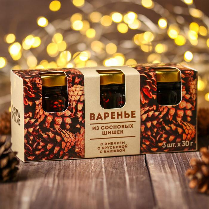 Набор варенья с сосновыми шишками «Шишки»: клюква, брусника, имбирь, 90 г (3 шт. х 30 г). Набор варенья с сосновыми шишками «Шишки»: клюква, брусника, имбирь, 90 г (3 шт. х 30 г).