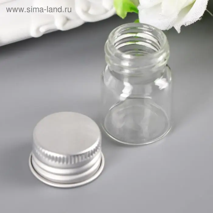 Декор для творчества стекло Декор для творчества стекло "Баночка с крышкой" серебро, 5,5 мл, 3х2,2х2,2 см