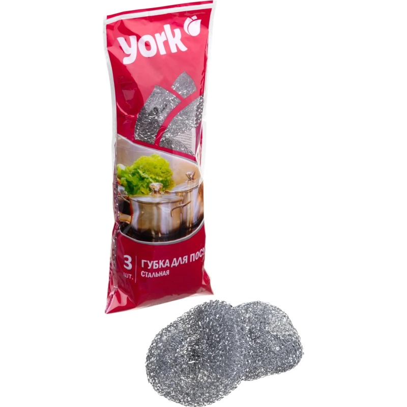 Губка-мочалка YORK из нерж.стали 3шт/уп