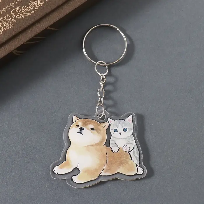 Брелок акрил двусторонний "Собачка с котёнком" 4х5х0,4 см