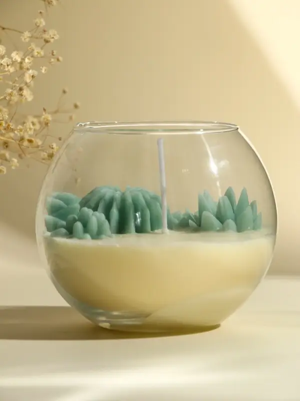 Ароматическая свеча в подсвечнике &laquo;Суккуленты&raquo;, 1 фитиль, белый чай, 11&times;11&times;10 см