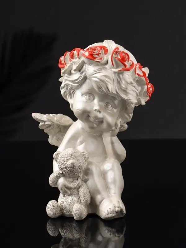 Фигура "Ангел с мишкой большой", 13х8х7 см, перламутр