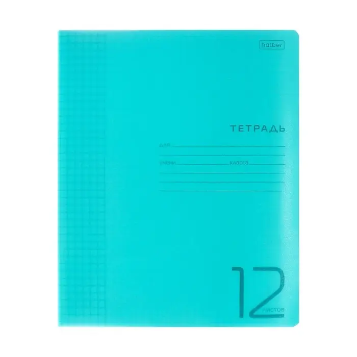 Тетрадь 12 листов в клетку, обложка пластиковая, зеленая
