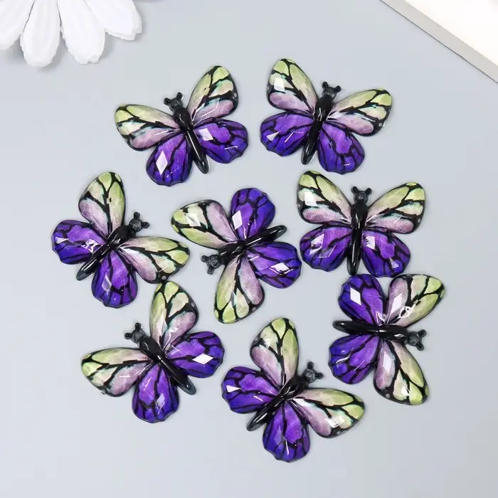 Декор для творчества пластик "Бабочка, фиолетово-жёлтые крылья" 2,5х3,2 см