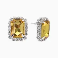 Серьги со стразами "Роскошь", прямоугольник, цвет жёлто-белый в серебре