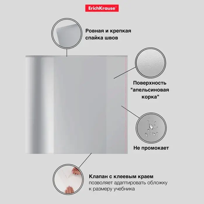 Обложка ПП 212х395мм, 80мкм, ErichKrause Обложка ПП 212х395мм, 80мкм, ErichKrause "Fizzy Clear", для тетрадей и дневников, с клеевым краем и увеличенным клапаном