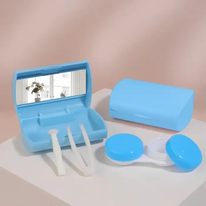 Набор для контактных линз, в футляре с зеркалом, 4 предмета, цвет МИКС Набор для контактных линз, в футляре с зеркалом, 4 предмета, цвет МИКС