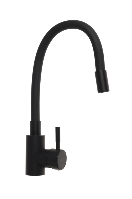 Смеситель для кухни ZEIN Z2754, гибкий силикон излив, картридж 35 мм, нерж. сталь, черный Смеситель для кухни ZEIN Z2754, гибкий силикон излив, картридж 35 мм, нерж. сталь, черный