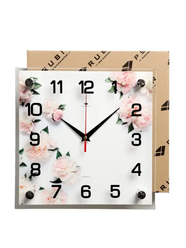 Часы настенные интерьерные &laquo;Цветы&raquo;, бесшумные, плавный ход, 25&times;25 см, от батарейки 1&times;AA