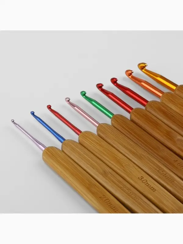 Набор крючков для вязания, с бамбуковыми ручками, d=2-6 мм, 13.5 см, 9 шт.