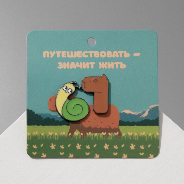 Набор значков (2шт) Набор значков (2шт) "Зоо" улитка и капибара, цветной в чёрном металле