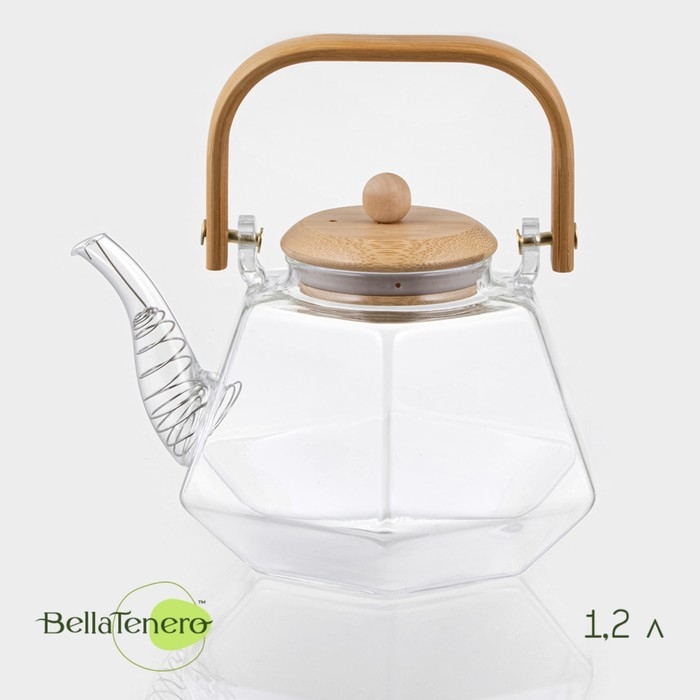 Чайник заварочный стеклянный с бамбуковой крышкой и металлическим фильтром BellaTenero «Октогон», 1,2 л Чайник заварочный стеклянный с бамбуковой крышкой и металлическим фильтром BellaTenero «Октогон», 1,2 л