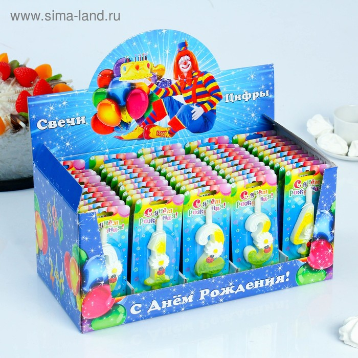 Шоу-бокс со свечами для торта цифры  Шоу-бокс со свечами для торта цифры "Ромашки", 10,2 см, 50 штук
