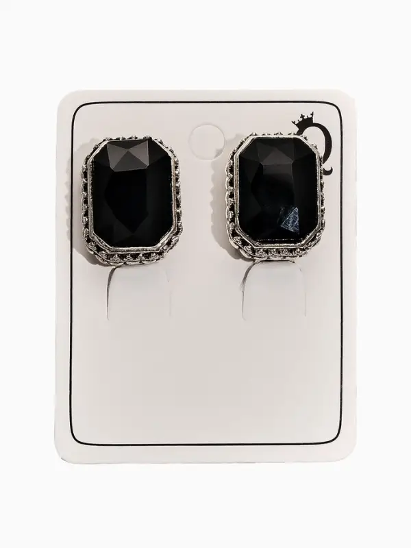 Серьги клипсы для ушей QF &laquo;Винтаж&raquo;, чёрная в чернёном серебре