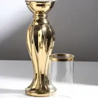 Подсвечник на 1 свечу &laquo;Версаль&raquo;, керамика, стекло, d=7.5 см, золото, 10.5&times;10.5&times;44.5 см