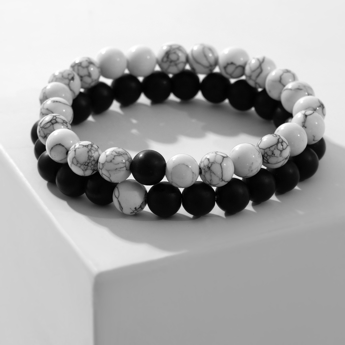Набор браслетов 2шт шар №8 «Агат», цвет чёрно-белый Набор браслетов 2шт шар №8 «Агат», цвет чёрно-белый