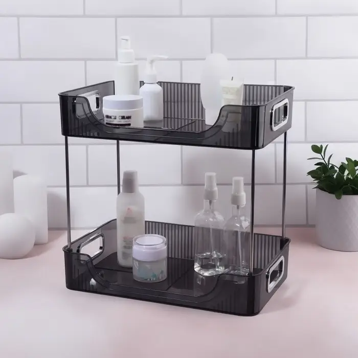 Органайзер для хранения, с ручками, 2 секции, 31&times;20&times;29 см, цвет чёрный, серебристый