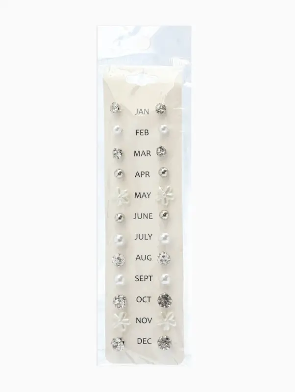 Серьги пусеты One year, 12 пар, строгий стиль, миксы