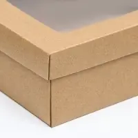 Коробка подарочная складная, упаковка, крышка - дно, с окном, крафт, 21&times;15&times;7 см