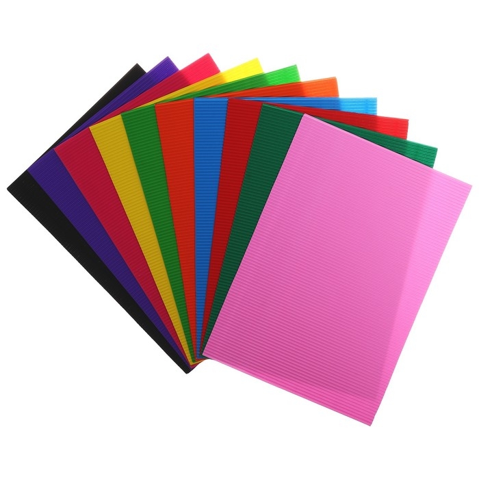 Картон цветной гофрированный А4, 10 листов, 10 цветов Картон цветной гофрированный А4, 10 листов, 10 цветов