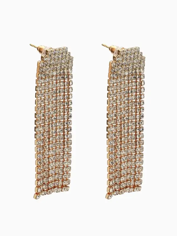 Серьги висячие со стразами &laquo;Водопад&raquo;, мягкий квадрат, белые в золоте