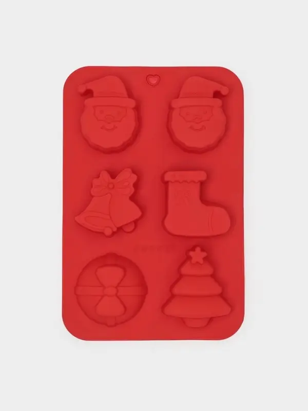 Форма для выпечки Доляна &laquo;Новый год. Праздник к нам приходит&raquo;, силикон, 26&times;17.5 см, 6 ячеек, красная