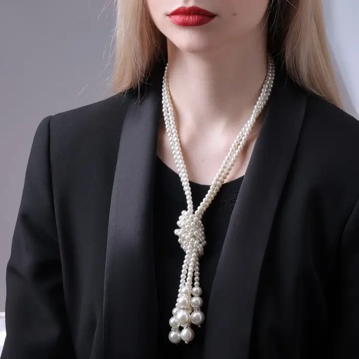 Бусы &laquo;Узел&raquo;, 2 нити, бусины №6-14, цвет молочный, 80 см