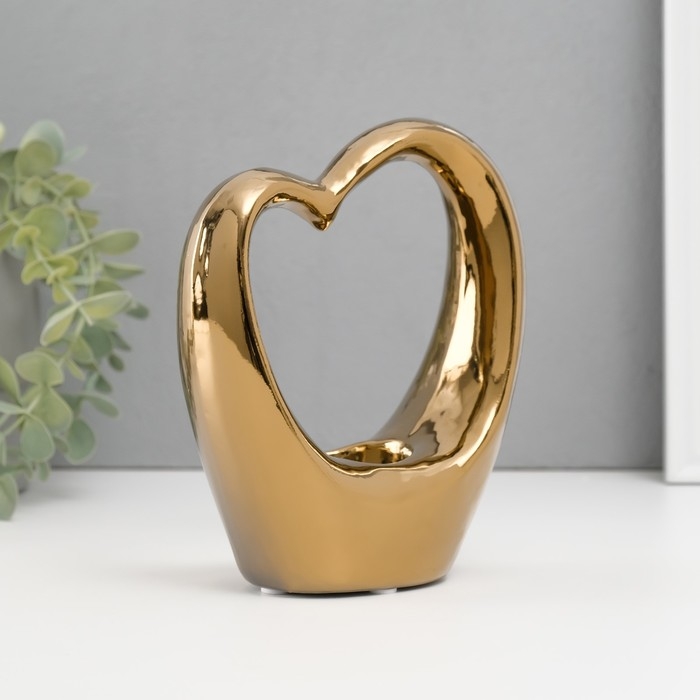 Подсвечник керамика на 1 свечу  Подсвечник керамика на 1 свечу "Сердце" d=4 см золото 14,5х6х17 см