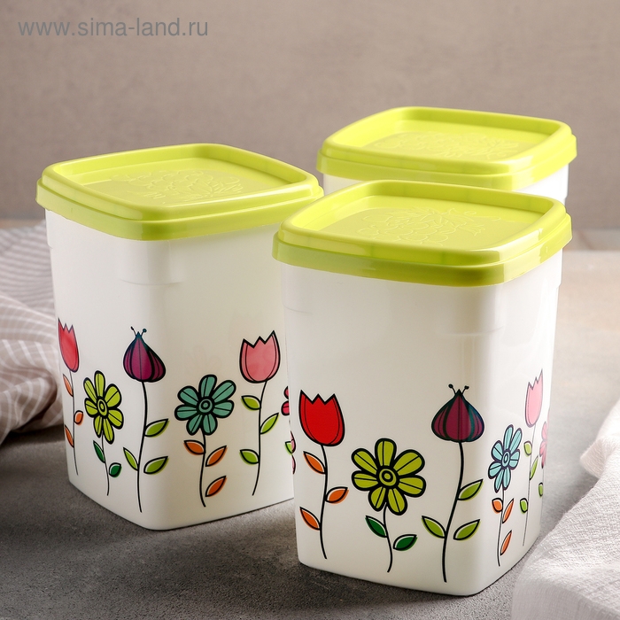 Набор банок для сыпучих «Клумба», 500 мл, 3 шт, цвет МИКС Набор банок для сыпучих «Клумба», 500 мл, 3 шт, цвет МИКС