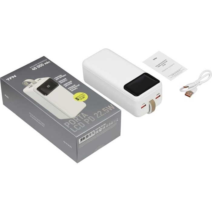 Внешний аккумулятор TFN Porta LCD PD, 40000 мАч, 2 USB, Type-C, microUSB, белый Внешний аккумулятор TFN Porta LCD PD, 40000 мАч, 2 USB, Type-C, microUSB, белый