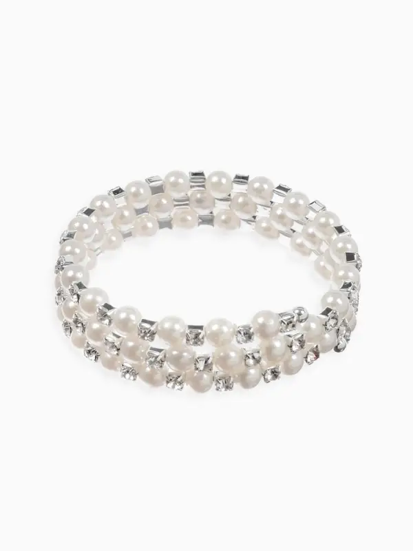 Браслет с жемчугом «Пружинка» стразинки, шар № 6, цвет белый в серебре, диаметр бр.6 см Браслет с жемчугом «Пружинка» стразинки, шар № 6, цвет белый в серебре, диаметр бр.6 см