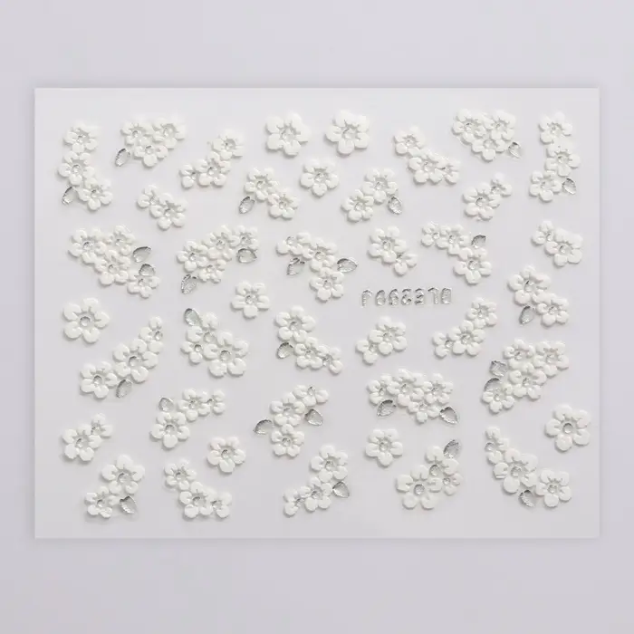 Наклейки для ногтей «Цветы», объёмные, фасовка 6 шт., цвет белый, серебристый Наклейки для ногтей «Цветы», объёмные, фасовка 6 шт., цвет белый, серебристый