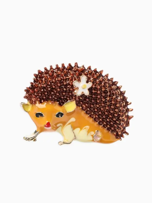 Брошь &laquo;Ежик&raquo; с цветами, цвет коричнево-оранжевый в золоте