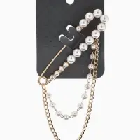 Булавка &laquo;Сияние&raquo; жемчуга, цепочка, L=7.5 см, цвет белый в золоте