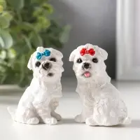 Сувенир полистоун "Белые терьеры с бантиками" набор 2 шт 3,7х5,2х6,2 см