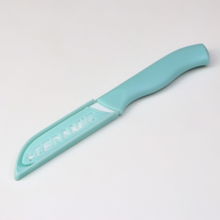 Набор кухонных принадлежностей Доляна «Керамик», 3 предмета: нож 16 см, овощечистка 12 см, доска 19,5×15,5 см, цвет голубой