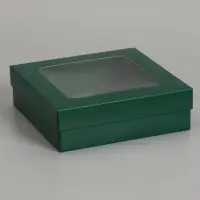 Коробка складная, крышка-дно, армейский зелёный, с окном 20&times;20&times;6 см