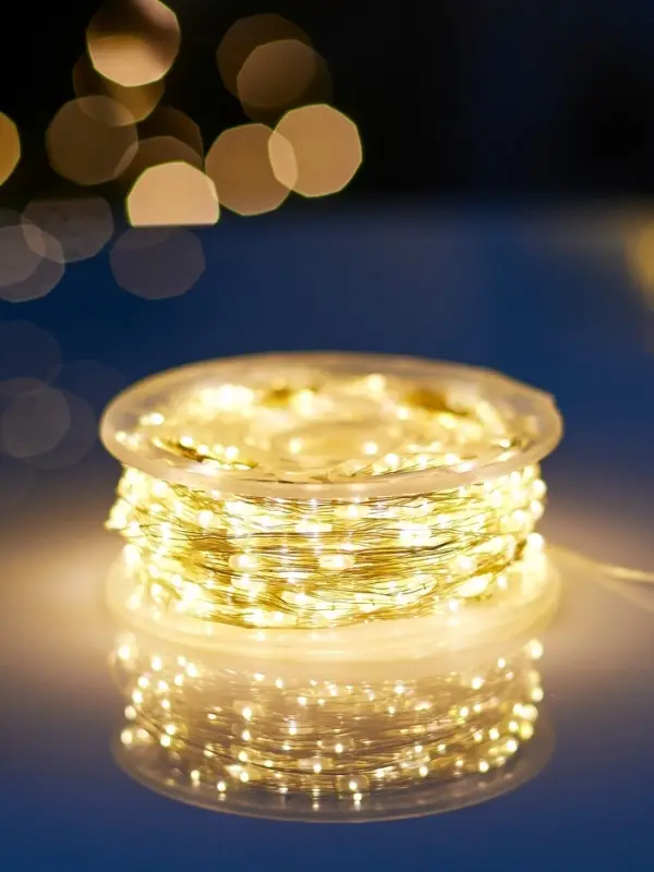 Гирлянда &laquo;Нить&raquo; 100 м, роса, IP44, серебристая нить, 1000 LED, пульт, 36 В, свечение тёплое белое