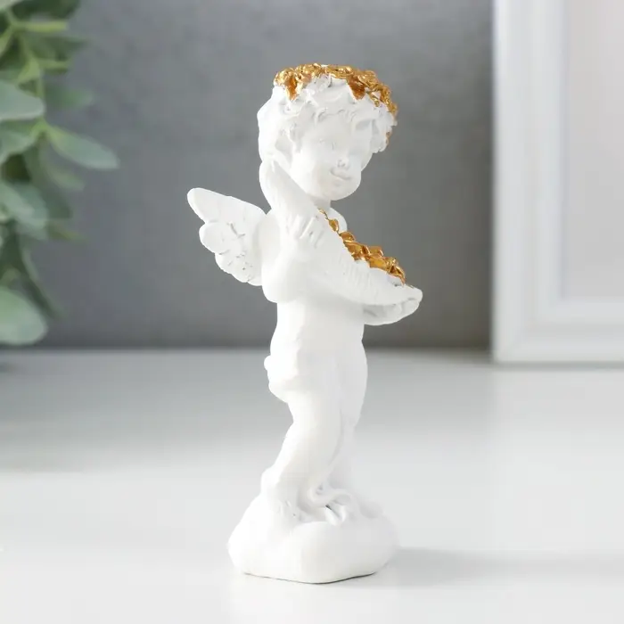 Фигурка полистоун &laquo;Белоснежный ангел с золотыми розами в листе&raquo;, 6&times;4&times;11 см