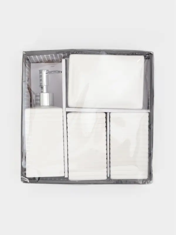 Набор для ванной "Альба" 4 предмета (дозатор, 2 стакана, мыльница), цвет белый