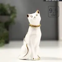 Фигурка керамика &laquo;Белая кошечка с ожерельем&raquo;, с золотом, стразы, 9.5 см