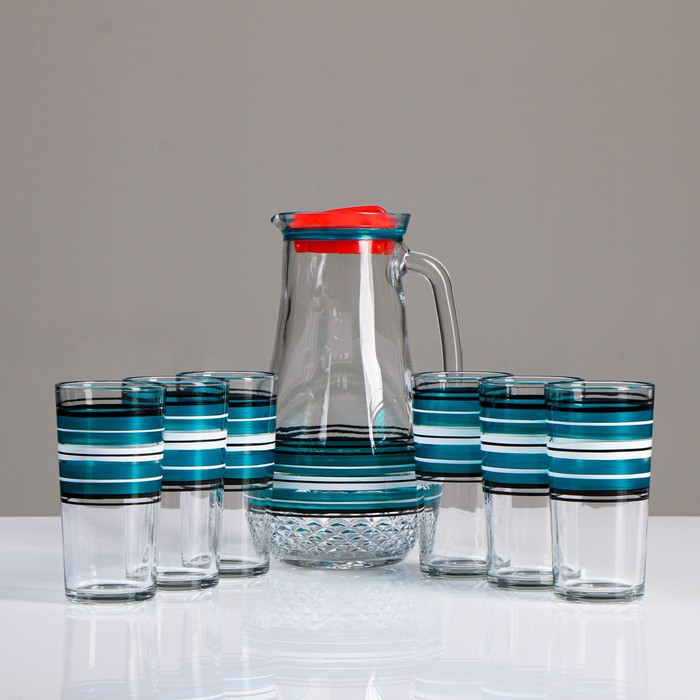 Набор для сока "Бирюза" художественная роспись, 6 стаканов  1250/200 мл