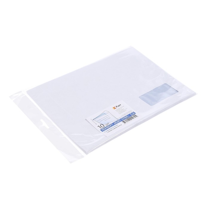 Набор конвертов С4 229 х 324 мм, без подсказа, правое окно, отрывная лента, внутренняя запечатка, 90 г/м2, 10 штук Набор конвертов С4 229 х 324 мм, без подсказа, правое окно, отрывная лента, внутренняя запечатка, 90 г/м2, 10 штук