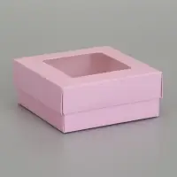 Коробка складная, крышка-дно,с окном, розовая, 12 х 12 х 5 см