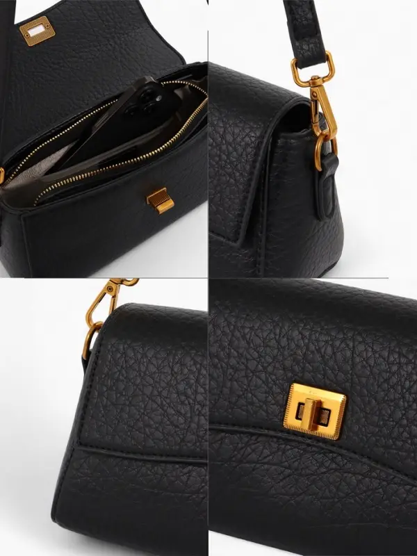 Сумка женская мессенджер TEXTURA на клапане, 26&times;9&times;12 см, чёрная