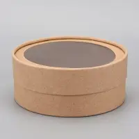 Коробка круглая подарочная, завальцованная с окном, крафт, 15&times;6 см