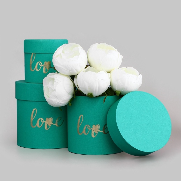 Набор шляпных коробок 3 в 1 Набор шляпных коробок 3 в 1 "Love" зелёный, 16 х 15,5 - 11 х 10,5 см