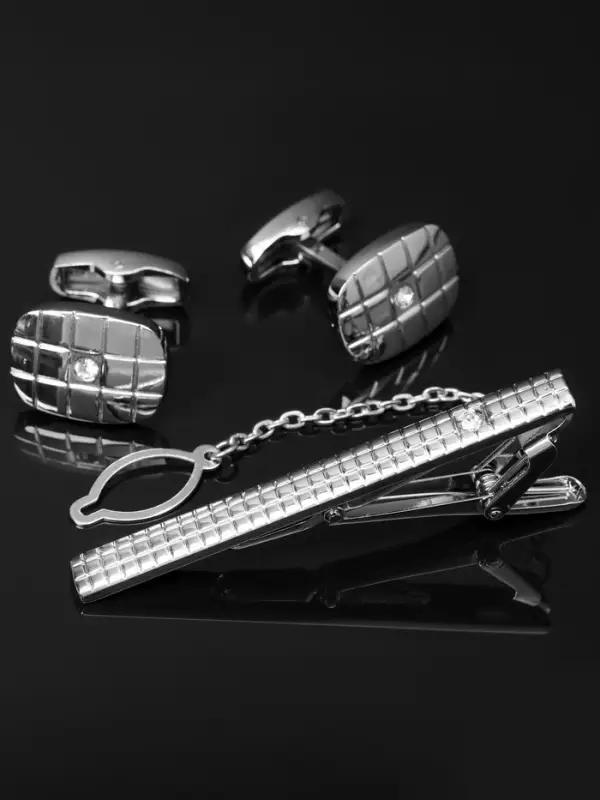 Набор мужской стальной &laquo;Запонки + Зажим для галстука&raquo;, клетки, белый в серебре