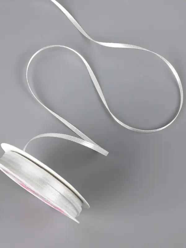 Лента атласная, 3 мм, 45±1 м, белая №01 Лента атласная, 3 мм, 45±1 м, белая №01