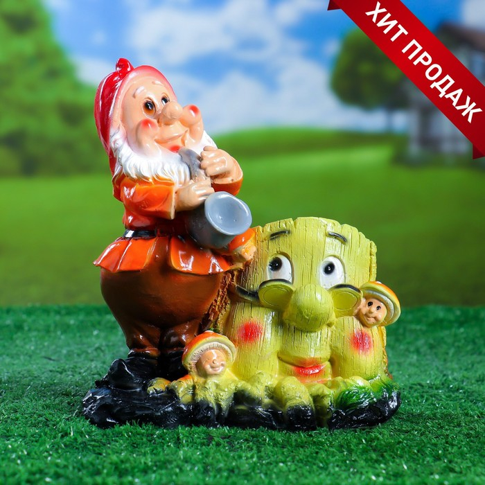 Фигурное кашпо Фигурное кашпо "Гном у пенька №2, 21х18х17 см